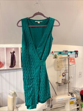 Diane Von Furstenberg DVF teal wrap dress size 8